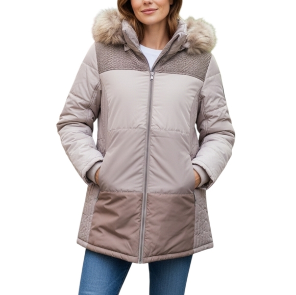 Liz Claiborne Jackets & Blazers - Like New Liz Claiborne Women's Mauve Quilted Jacket with Faux Fur Hood Size L